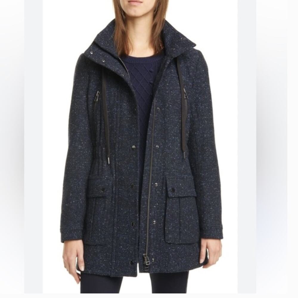 Veronica Beard Tawny Parka Coat S 4 6 Navy Blue Tweed Hood Jacket Academia Prep